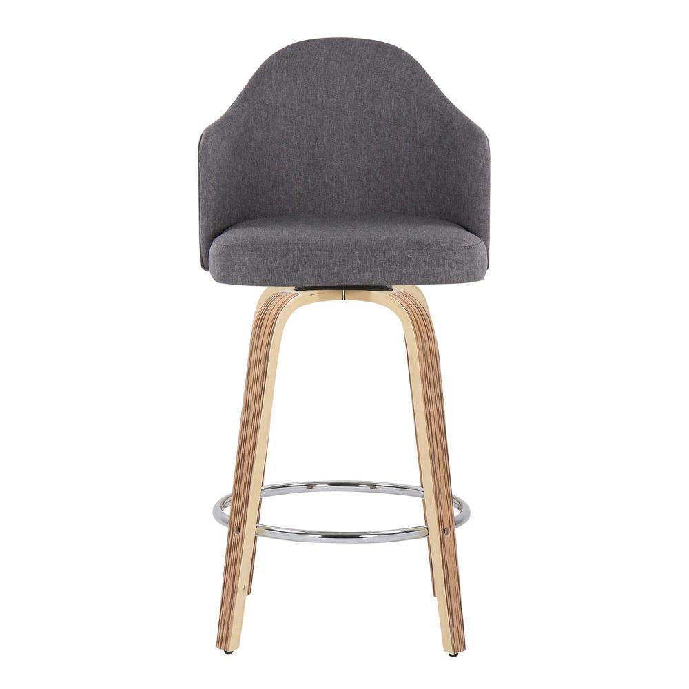 Zebra Wood, Chrome, Grey Fabric Ahoy Counter Stool - Set of 2. Picture 6