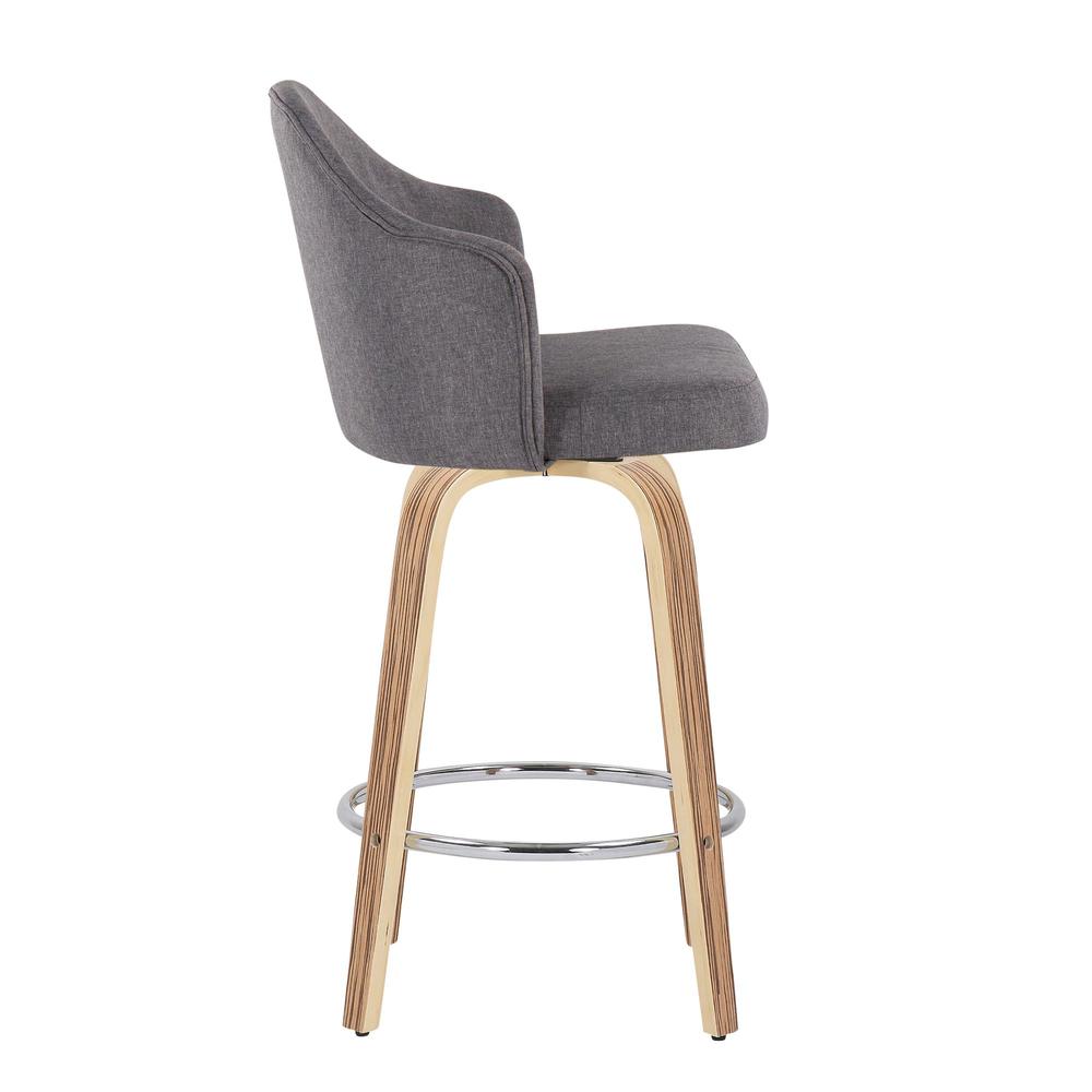Zebra Wood, Chrome, Grey Fabric Ahoy Counter Stool - Set of 2. Picture 3