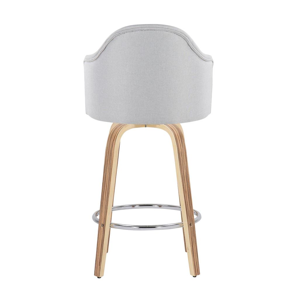 Zebra Wood, Chrome, Light Grey Fabric Ahoy Counter Stool - Set of 2. Picture 5