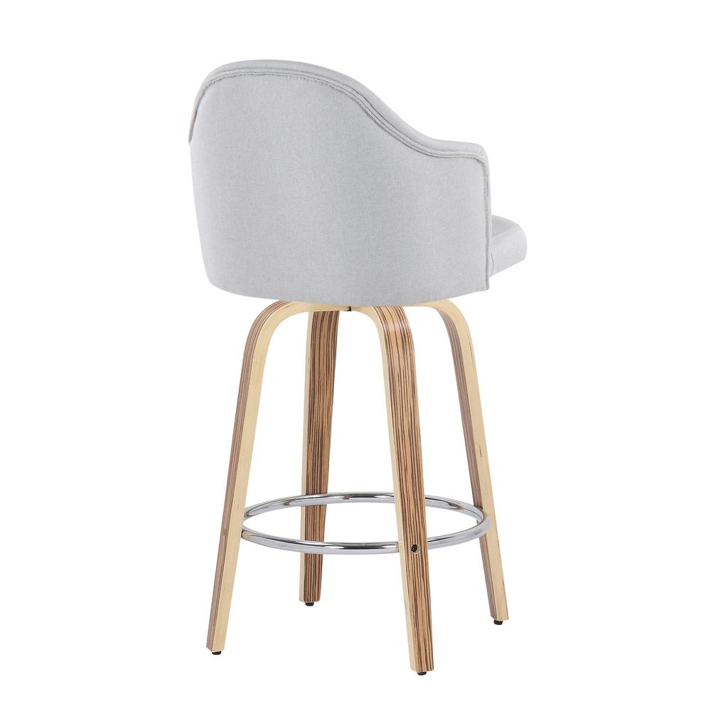 Zebra Wood, Chrome, Light Grey Fabric Ahoy Counter Stool - Set of 2. Picture 4