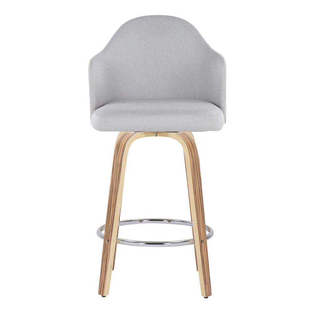 Zebra Wood, Chrome, Light Grey Fabric Ahoy Counter Stool - Set of 2. Picture 6