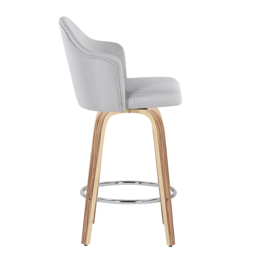 Zebra Wood, Chrome, Light Grey Fabric Ahoy Counter Stool - Set of 2. Picture 3
