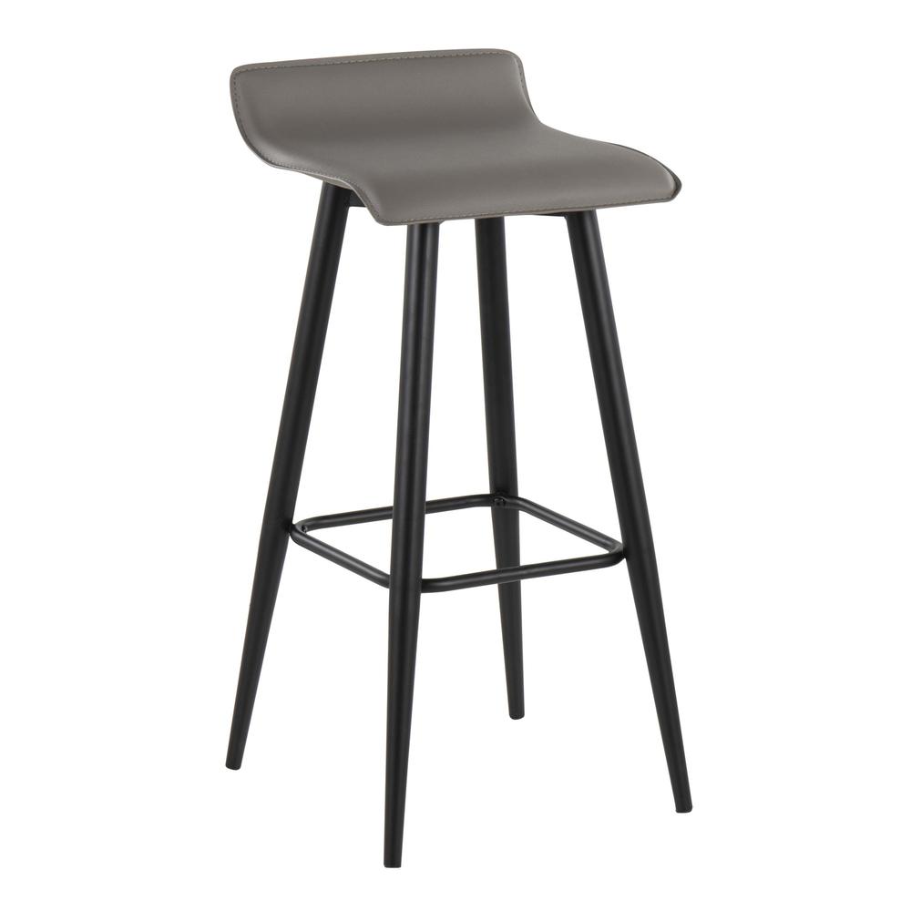 Black Steel, Grey PVC Ale Fixed-Height Bar Stool - Set of 2. Picture 2