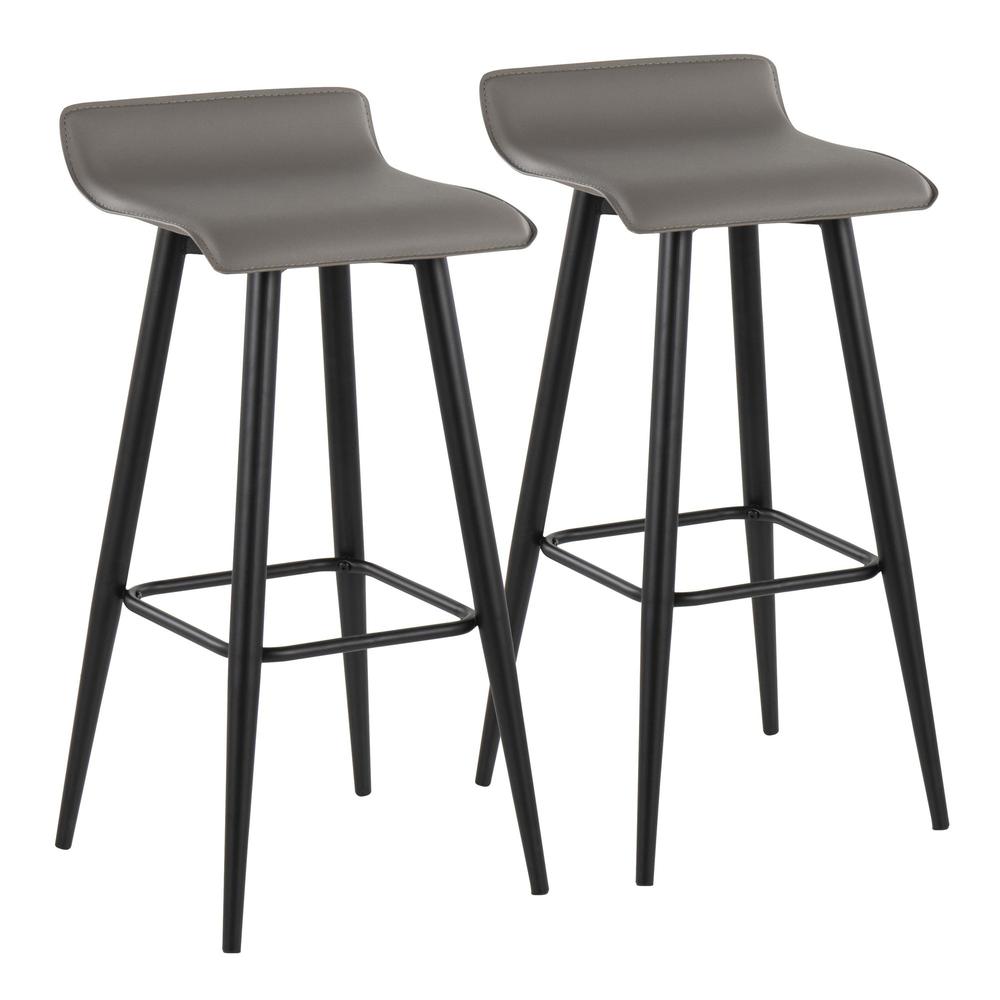 Black Steel, Grey PVC Ale Fixed-Height Bar Stool - Set of 2. Picture 1