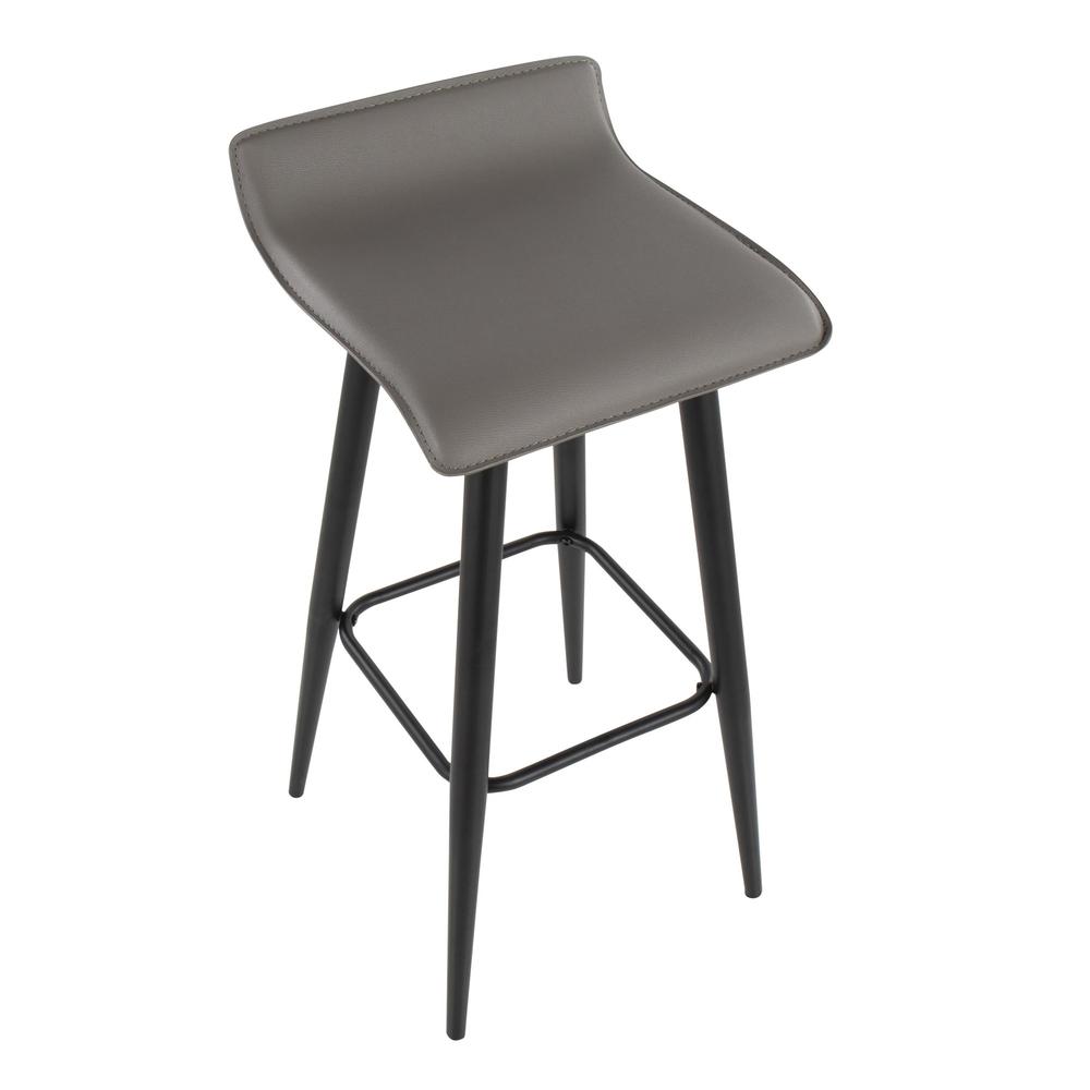 Black Steel, Grey PVC Ale Fixed-Height Bar Stool - Set of 2. Picture 7