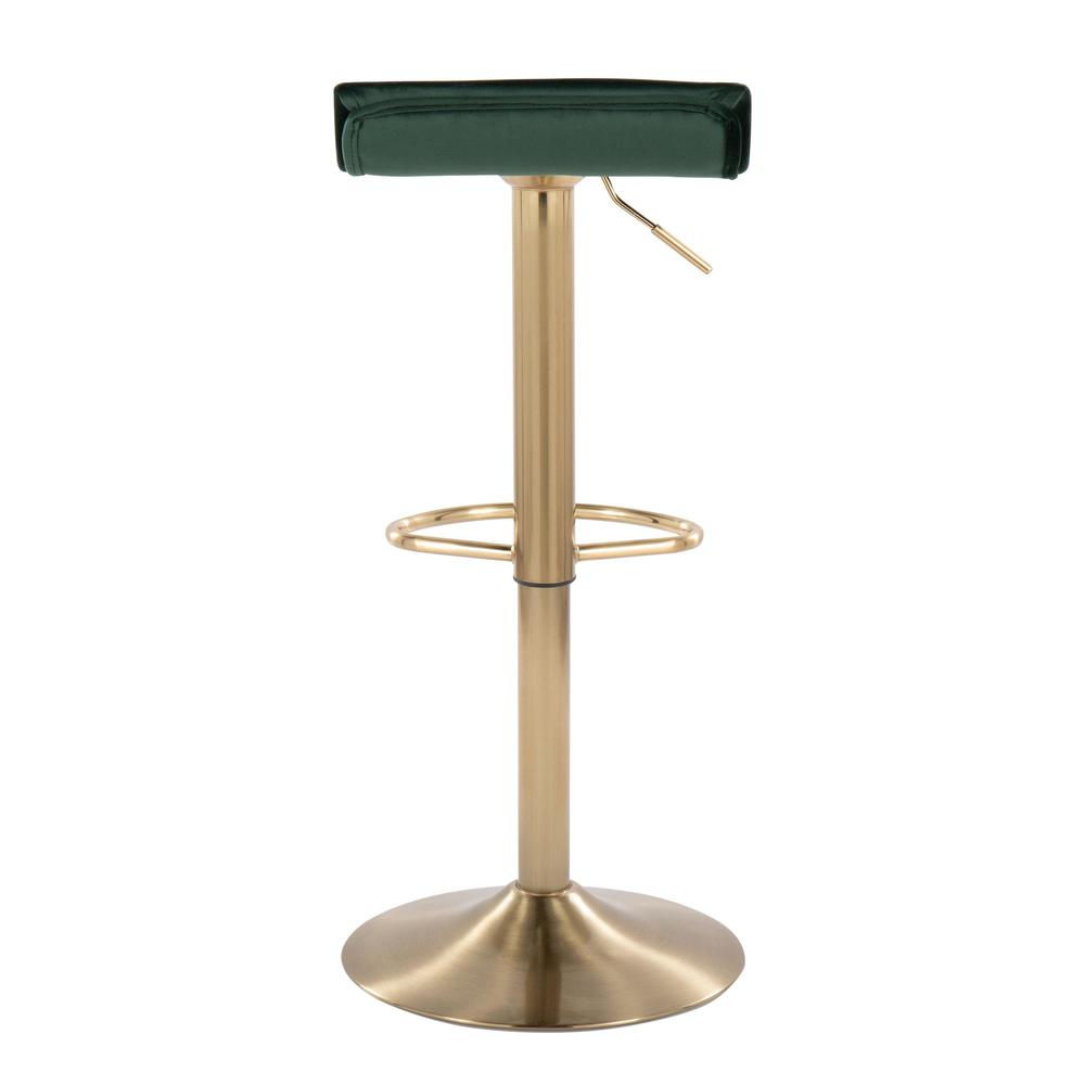 Gold Brushed Metal, Green Velvet Ale Adjustable Height Barstool - Set of 2. Picture 5