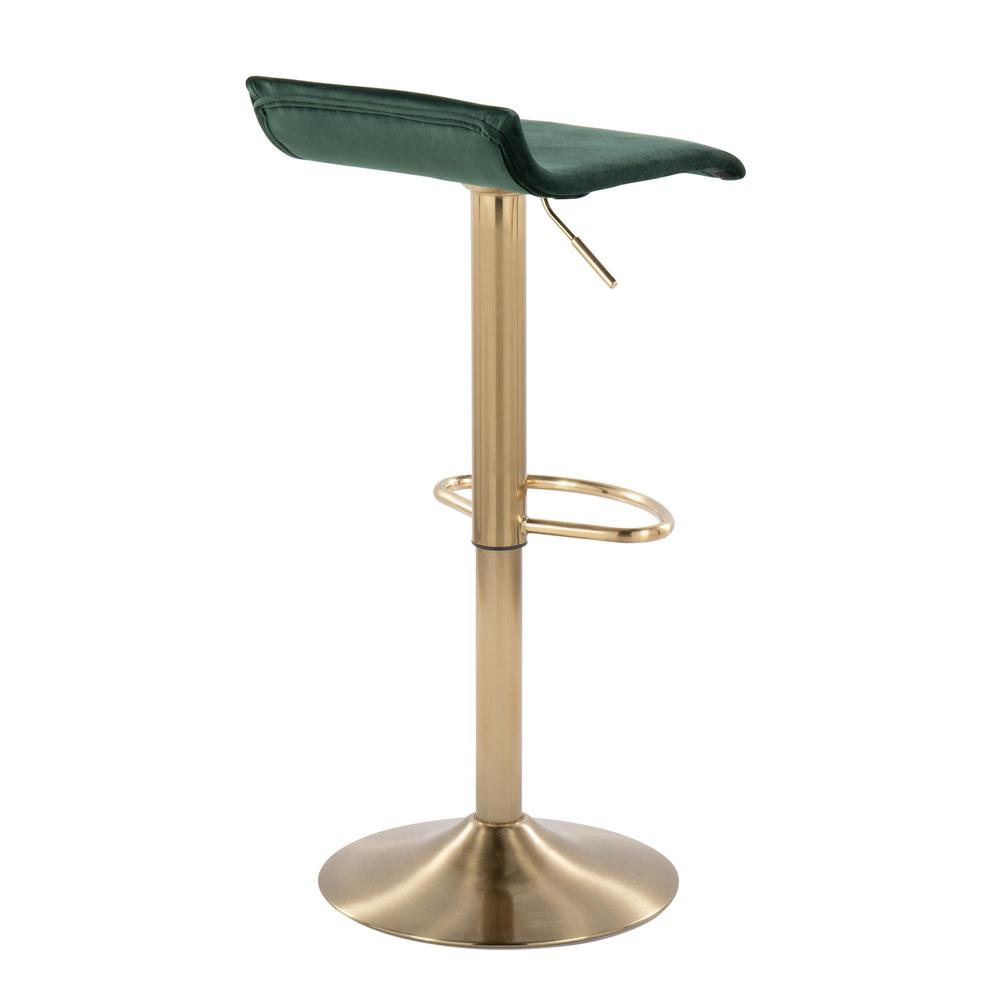 Gold Brushed Metal, Green Velvet Ale Adjustable Height Barstool - Set of 2. Picture 4
