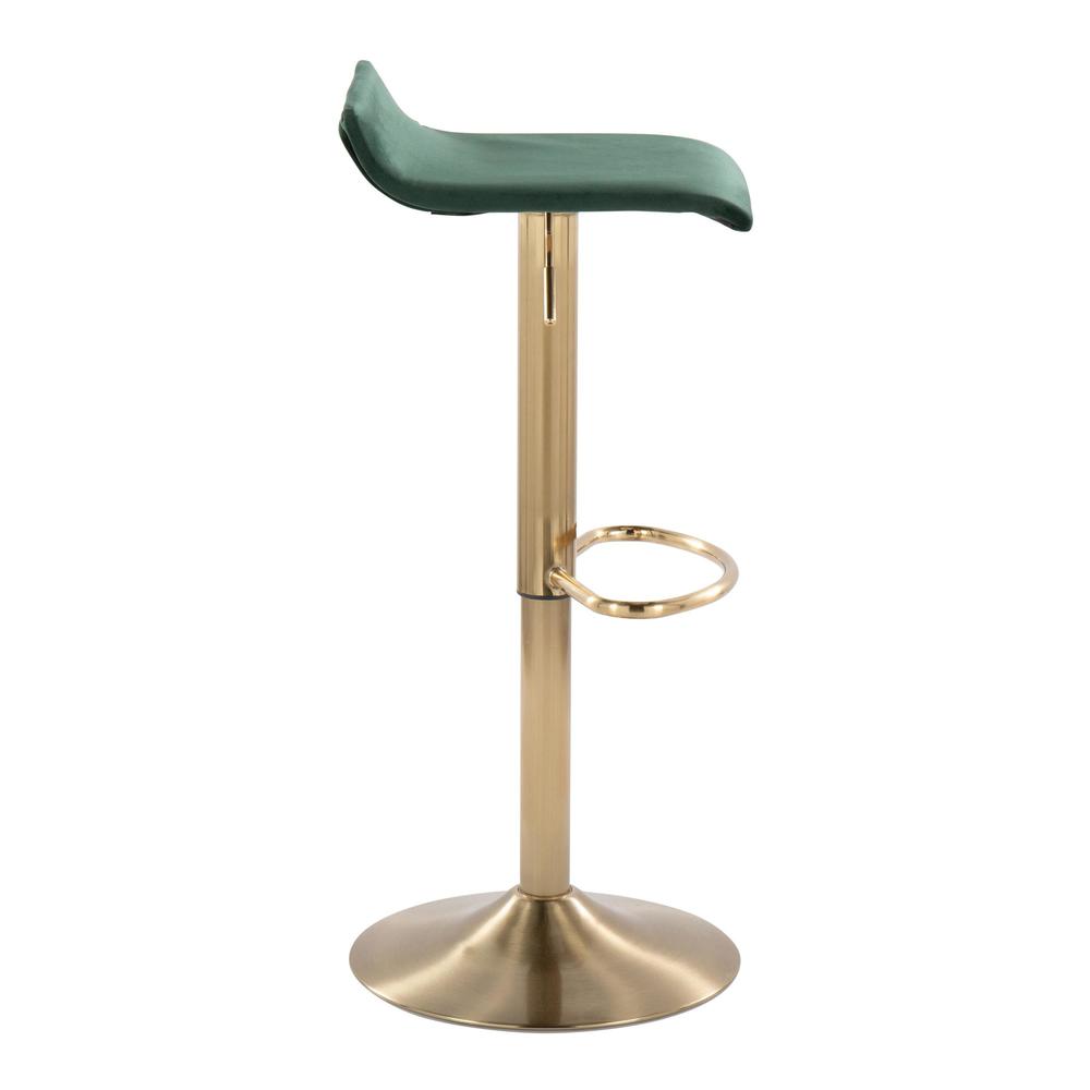 Gold Brushed Metal, Green Velvet Ale Adjustable Height Barstool - Set of 2. Picture 3