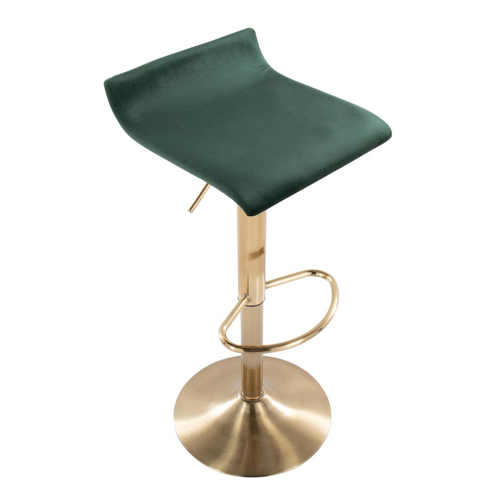 Gold Brushed Metal, Green Velvet Ale Adjustable Height Barstool - Set of 2. Picture 6