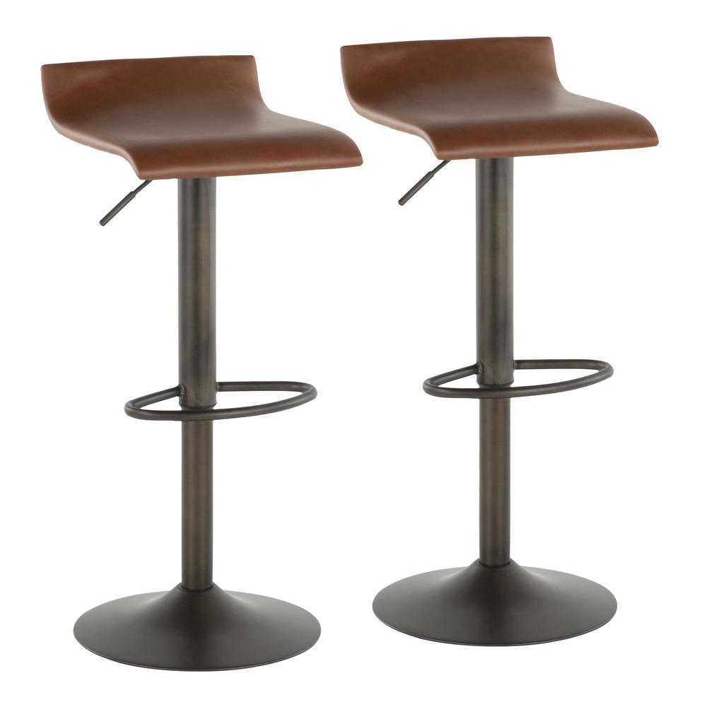 Antique Metal, Brown PU Ale Barstool - Set of 2. Picture 1