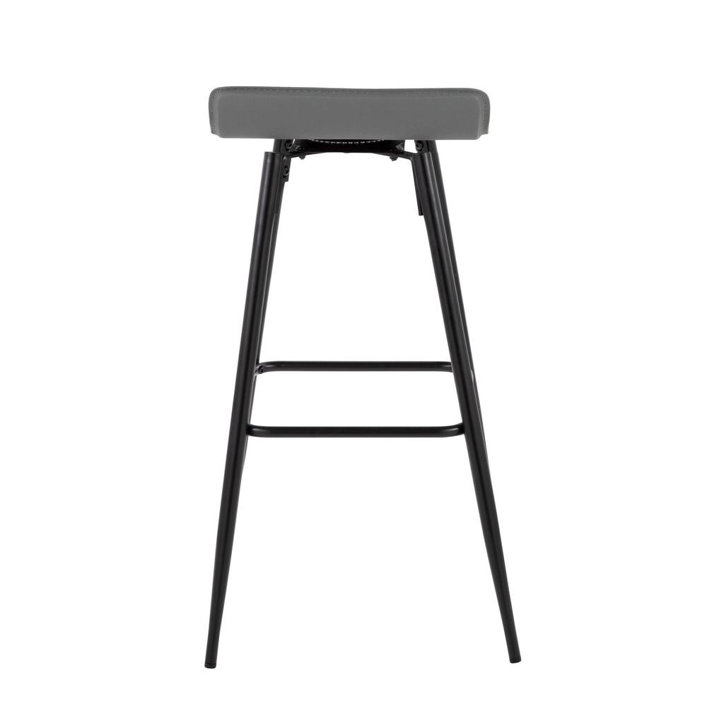 Black Steel, Grey PU Ale Fixed-Height Bar Stool - Set of 2. Picture 7