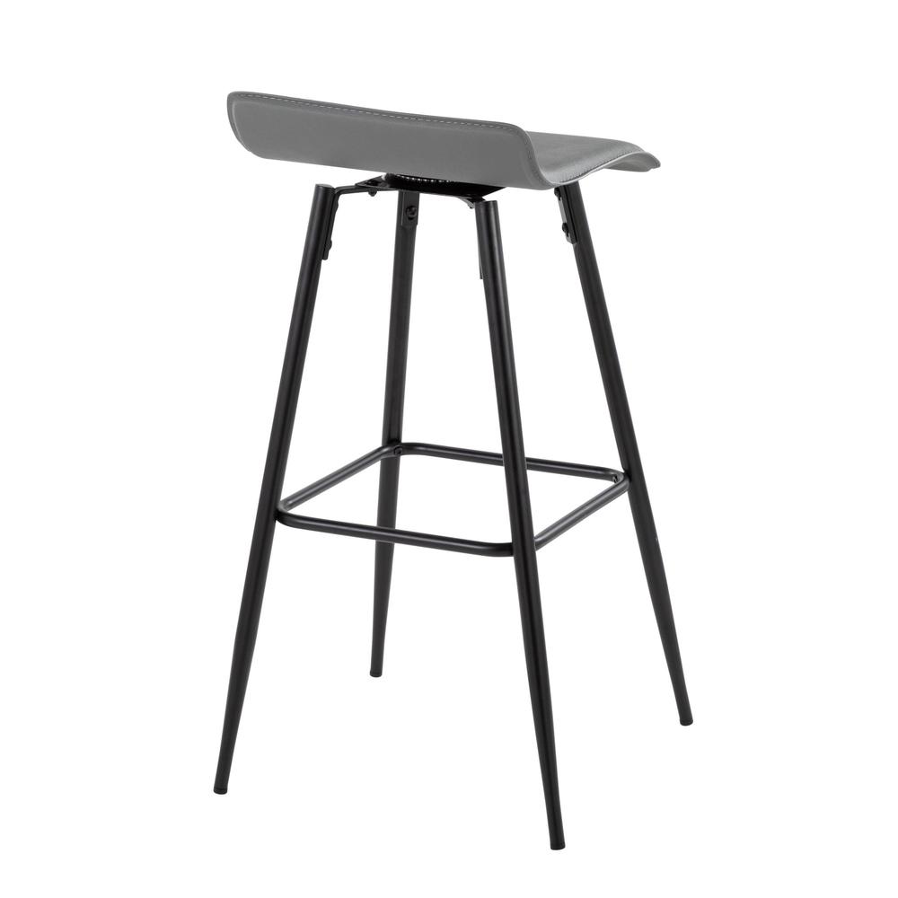 Black Steel, Grey PU Ale Fixed-Height Bar Stool - Set of 2. Picture 4