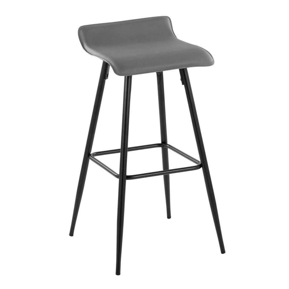 Black Steel, Grey PU Ale Fixed-Height Bar Stool - Set of 2. Picture 2