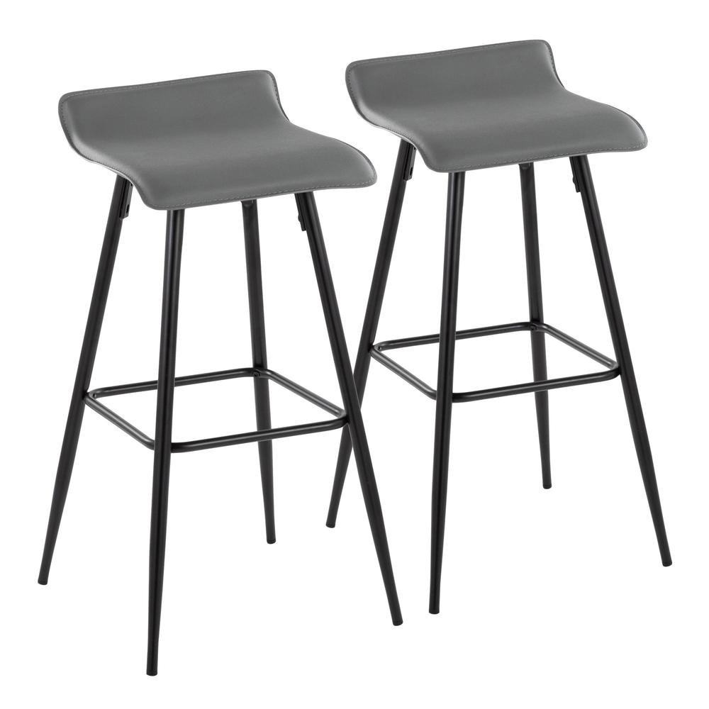 Black Steel, Grey PU Ale Fixed-Height Bar Stool - Set of 2. Picture 1