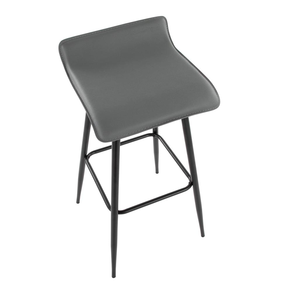 Black Steel, Grey PU Ale Fixed-Height Bar Stool - Set of 2. Picture 6