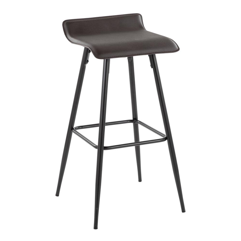 Black Steel, Espresso PU Ale Fixed-Height Bar Stool - Set of 2. Picture 2