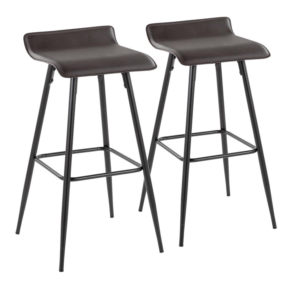 Black Steel, Espresso PU Ale Fixed-Height Bar Stool - Set of 2. Picture 1