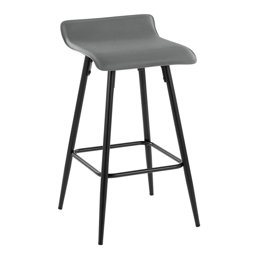 Black Steel, Grey PU Ale Fixed Height Counter Stool - Set of 2. Picture 2