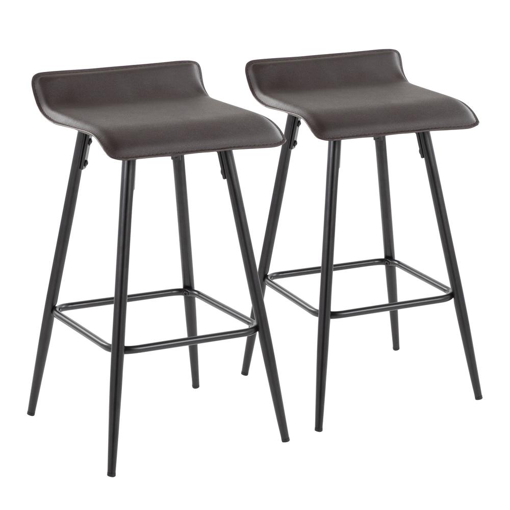 Black Steel, Espresso PU Ale Fixed Height Counter Stool - Set of 2. Picture 1