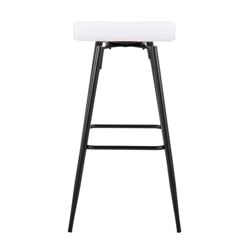 Black Steel, White PU Ale Fixed-Height Bar Stool - Set of 2. Picture 5