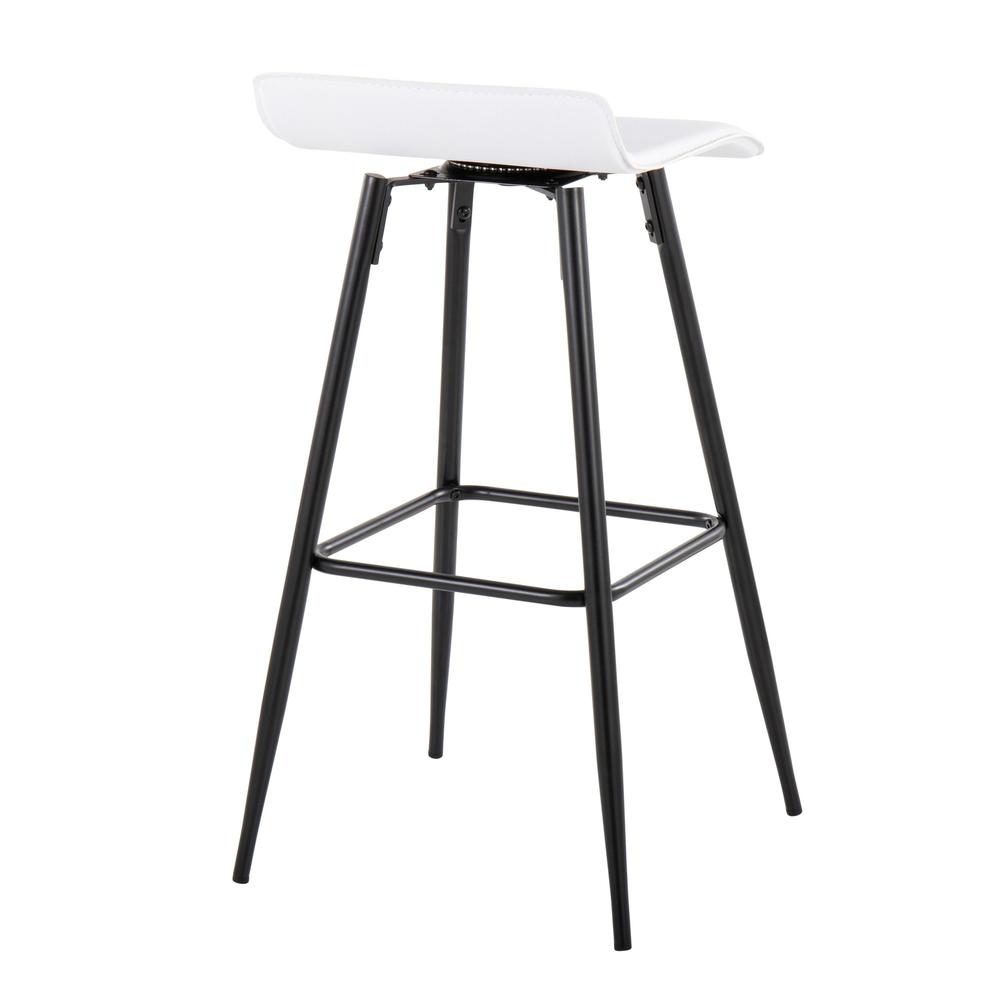 Black Steel, White PU Ale Fixed-Height Bar Stool - Set of 2. Picture 4