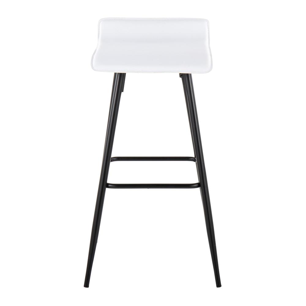 Black Steel, White PU Ale Fixed-Height Bar Stool - Set of 2. Picture 6