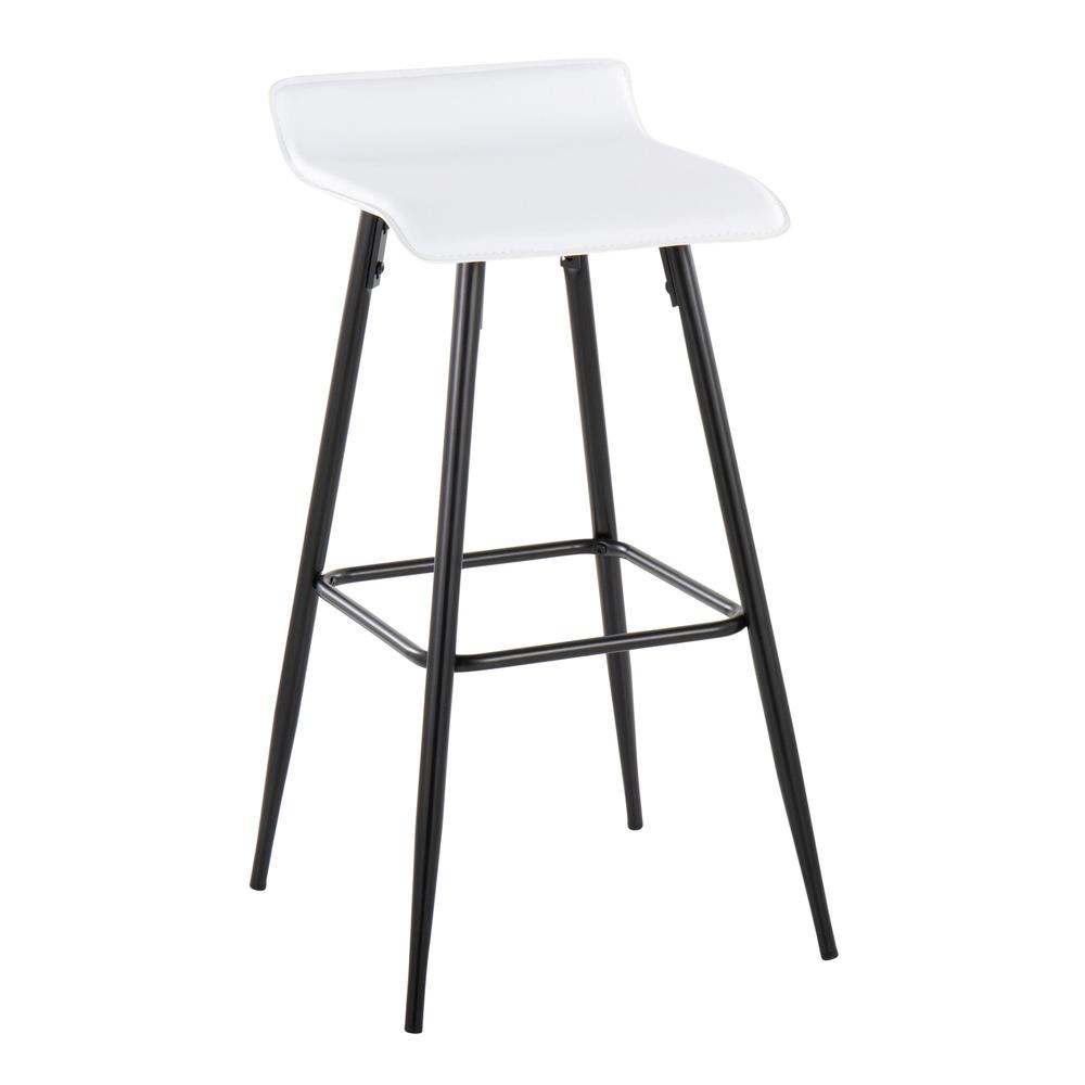Black Steel, White PU Ale Fixed-Height Bar Stool - Set of 2. Picture 2