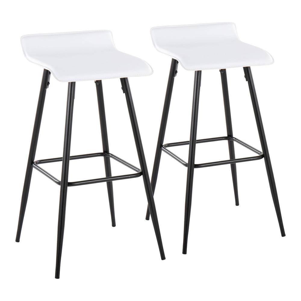 Black Steel, White PU Ale Fixed-Height Bar Stool - Set of 2. Picture 1