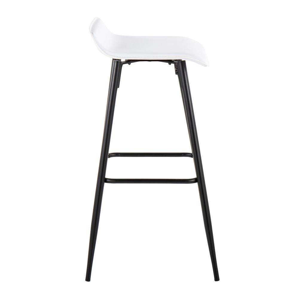 Black Steel, White PU Ale Fixed-Height Bar Stool - Set of 2. Picture 3