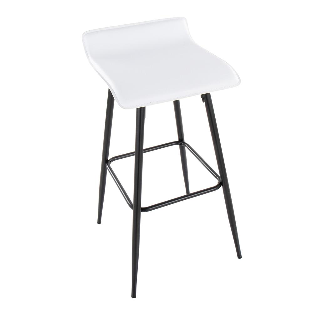 Black Steel, White PU Ale Fixed-Height Bar Stool - Set of 2. Picture 7
