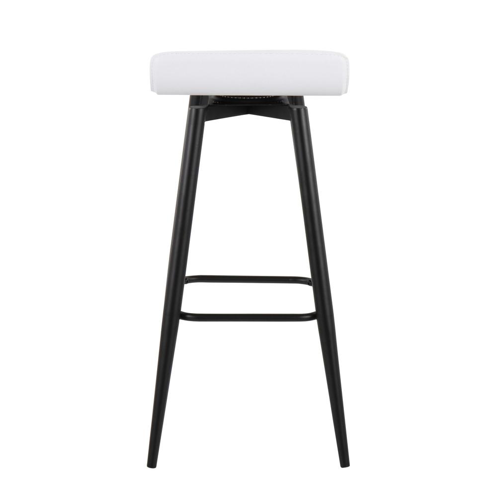 Black Steel, White PVC Ale Fixed-Height Bar Stool - Set of 2. Picture 5