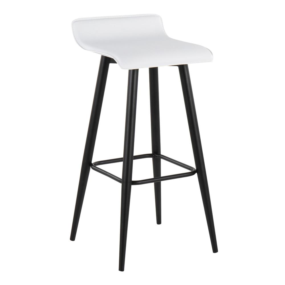 Black Steel, White PVC Ale Fixed-Height Bar Stool - Set of 2. Picture 2