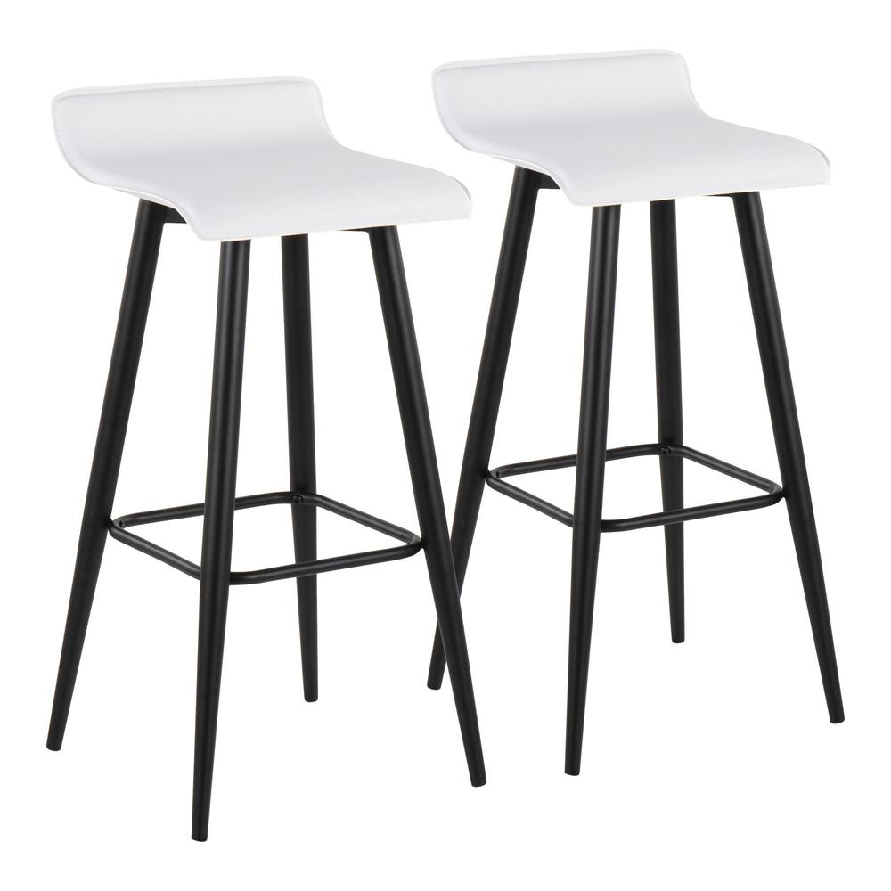 Black Steel, White PVC Ale Fixed-Height Bar Stool - Set of 2. Picture 1
