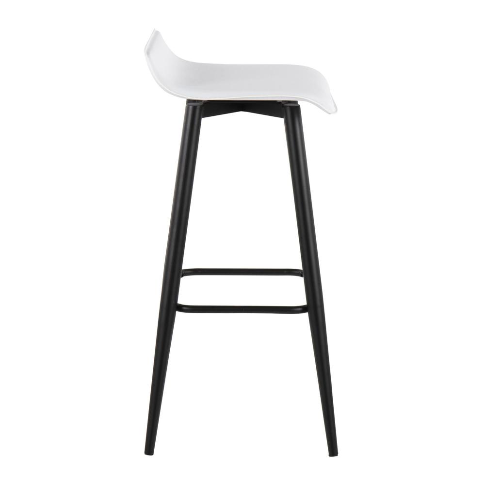 Black Steel, White PVC Ale Fixed-Height Bar Stool - Set of 2. Picture 3