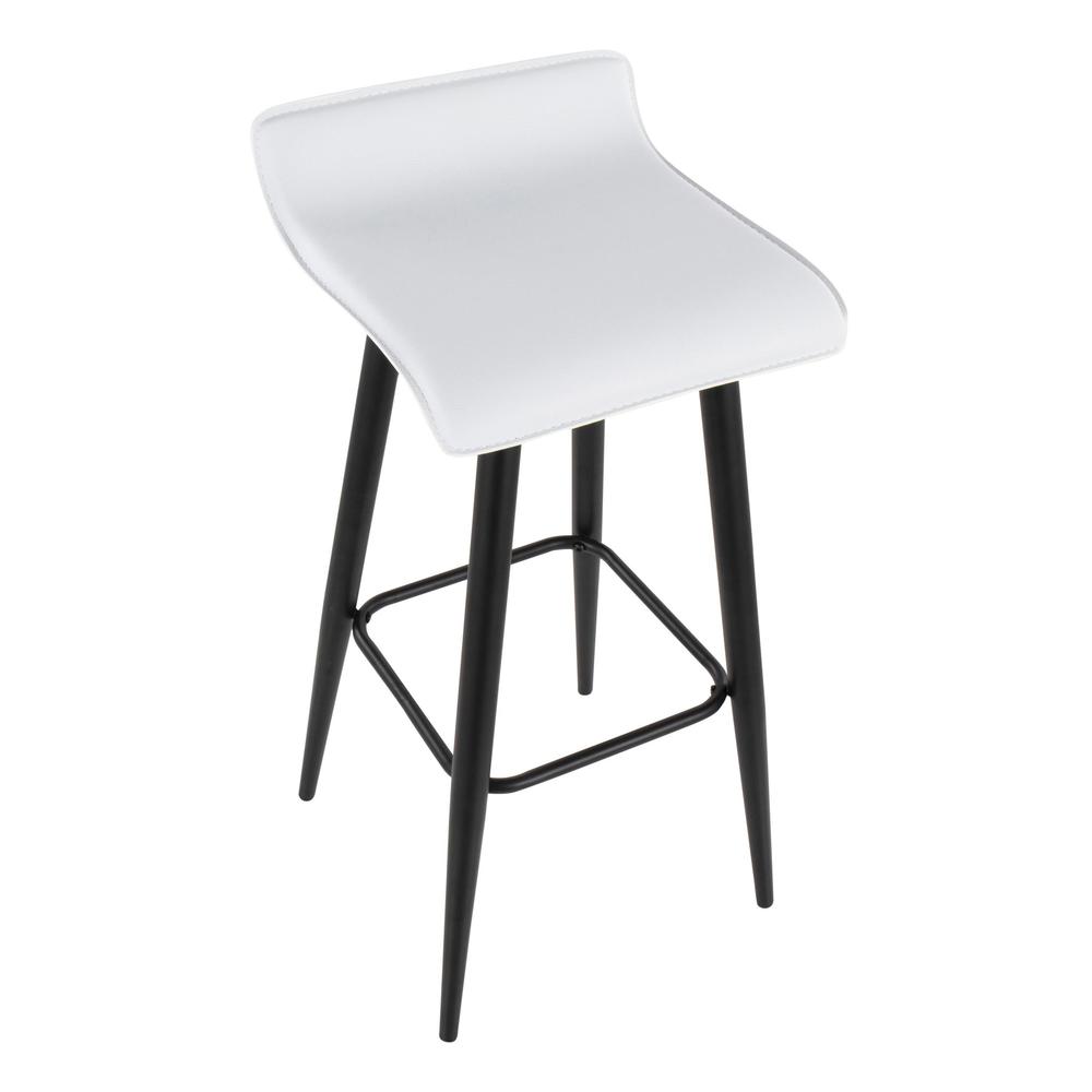 Black Steel, White PVC Ale Fixed-Height Bar Stool - Set of 2. Picture 7
