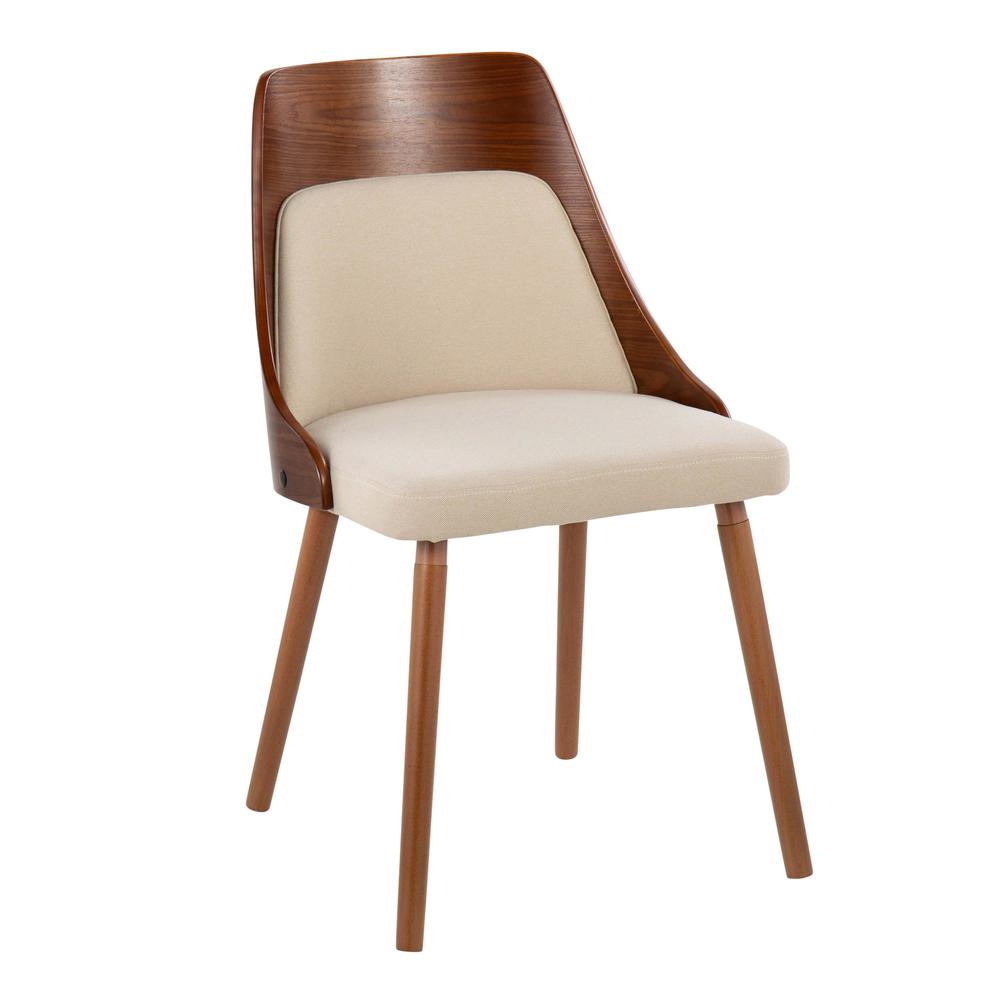 Walnut Wood, Cream Fabric Anabelle Chair (Set of 2). Picture 2