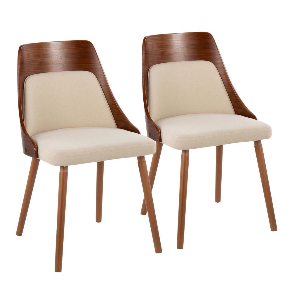 Walnut Wood, Cream Fabric Anabelle Chair (Set of 2). Picture 1