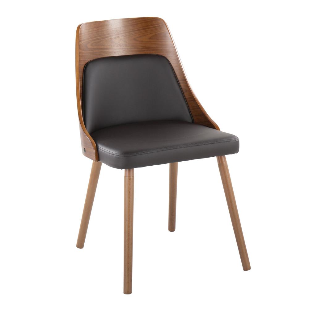 Walnut Wood, Brown PU Anabelle Chair (Set of 2). Picture 2