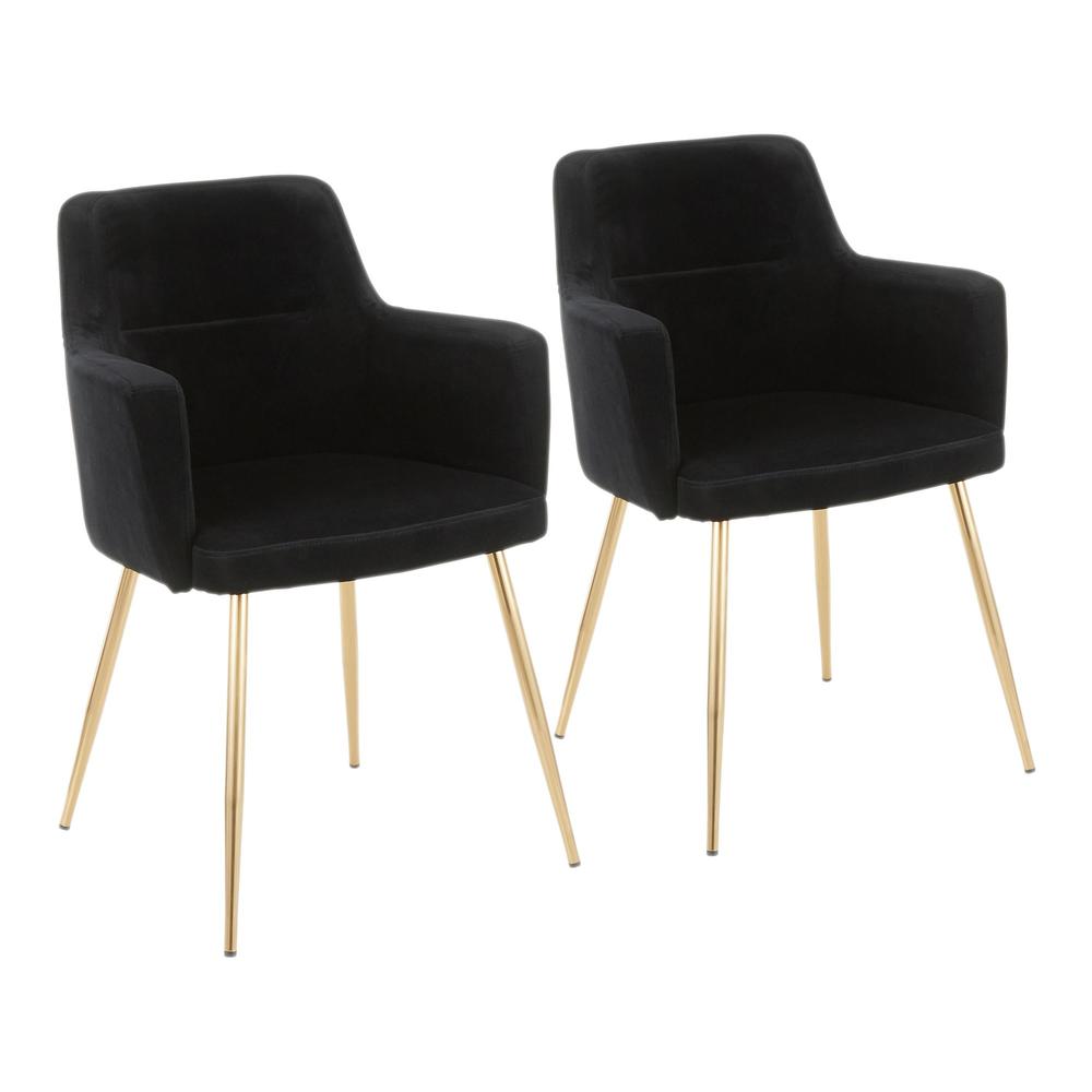 Gold Metal, Black Velvet Andrew Chair - Set of 2. Picture 1