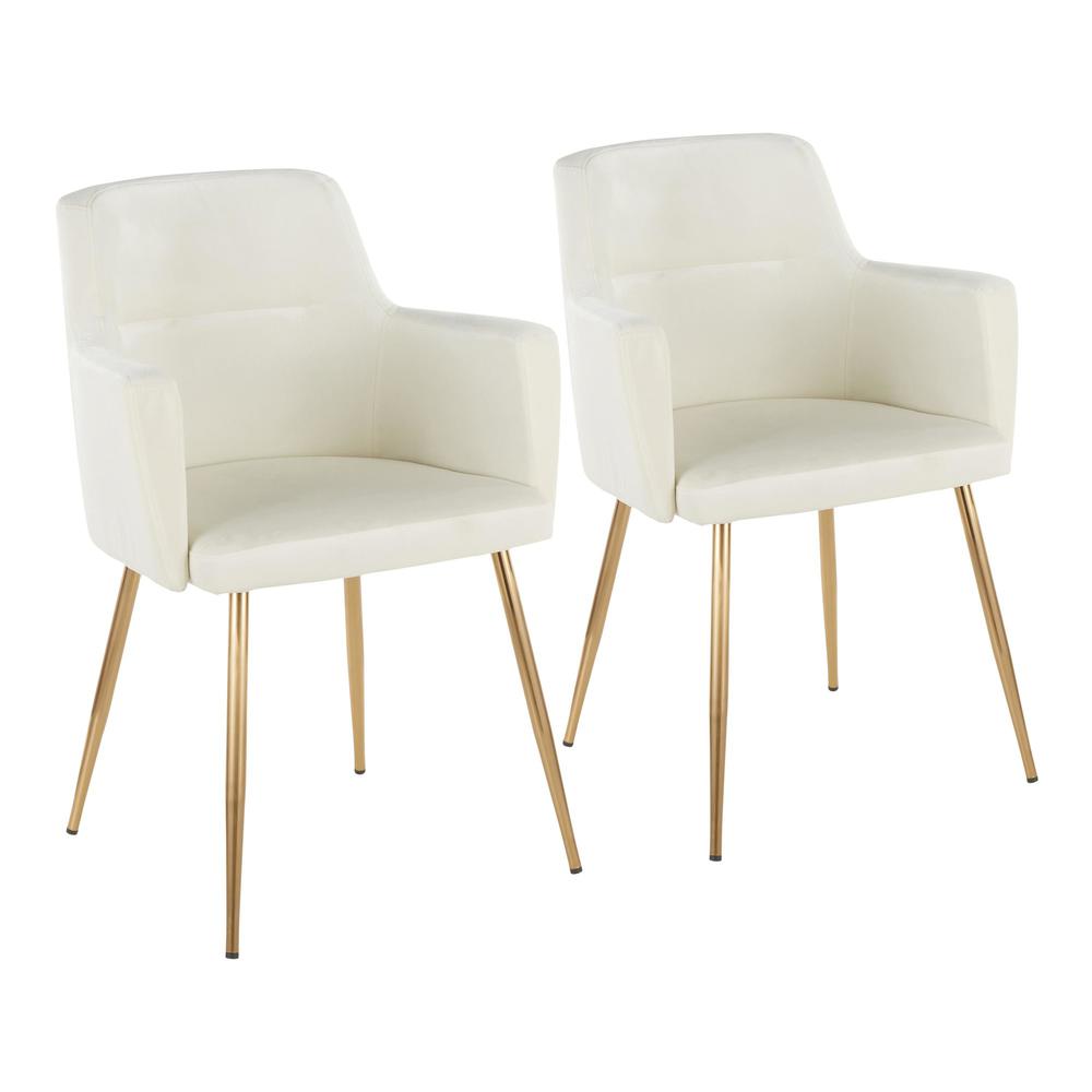 Gold Metal, Cream Velvet Andrew Chair - Set of 2. Picture 1
