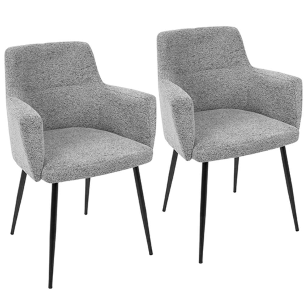 Andrew Contemporary Dining/Accent Chair in Black with Grey Fabric - Set of 2. Picture 1
