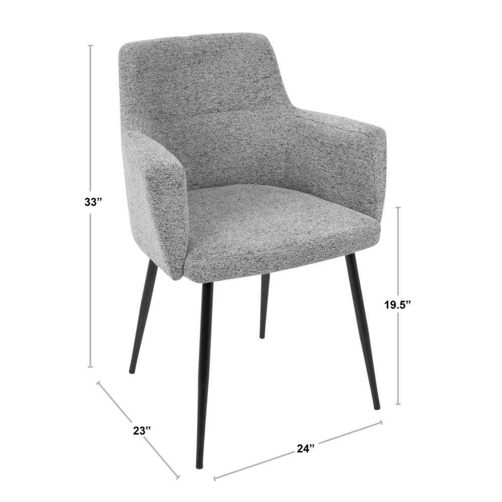 Andrew Contemporary Dining/Accent Chair in Black with Grey Fabric - Set of 2. Picture 8