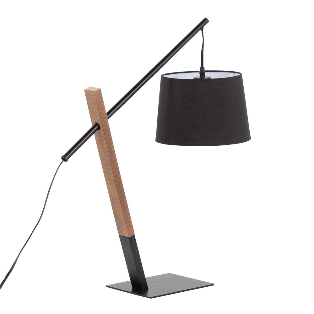 Black Metal, Walnut Wood, Black Linen Archer Table Lamp. Picture 4