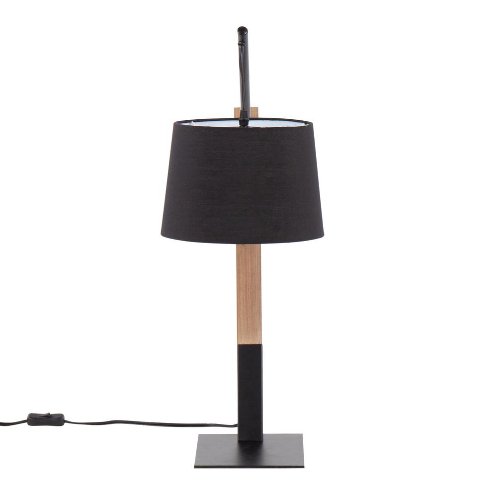 Black Metal, Walnut Wood, Black Linen Archer Table Lamp. Picture 6