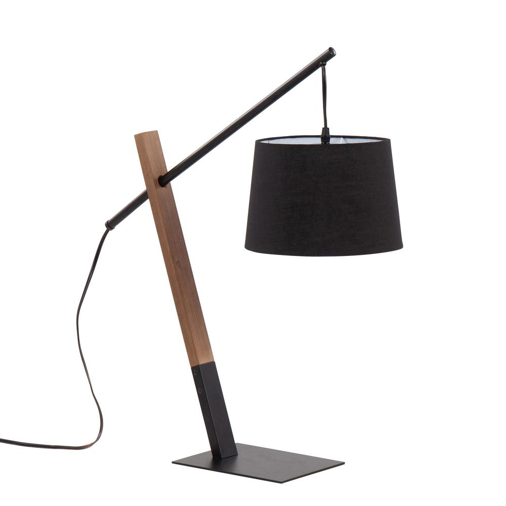 Black Metal, Walnut Wood, Black Linen Archer Table Lamp. Picture 1