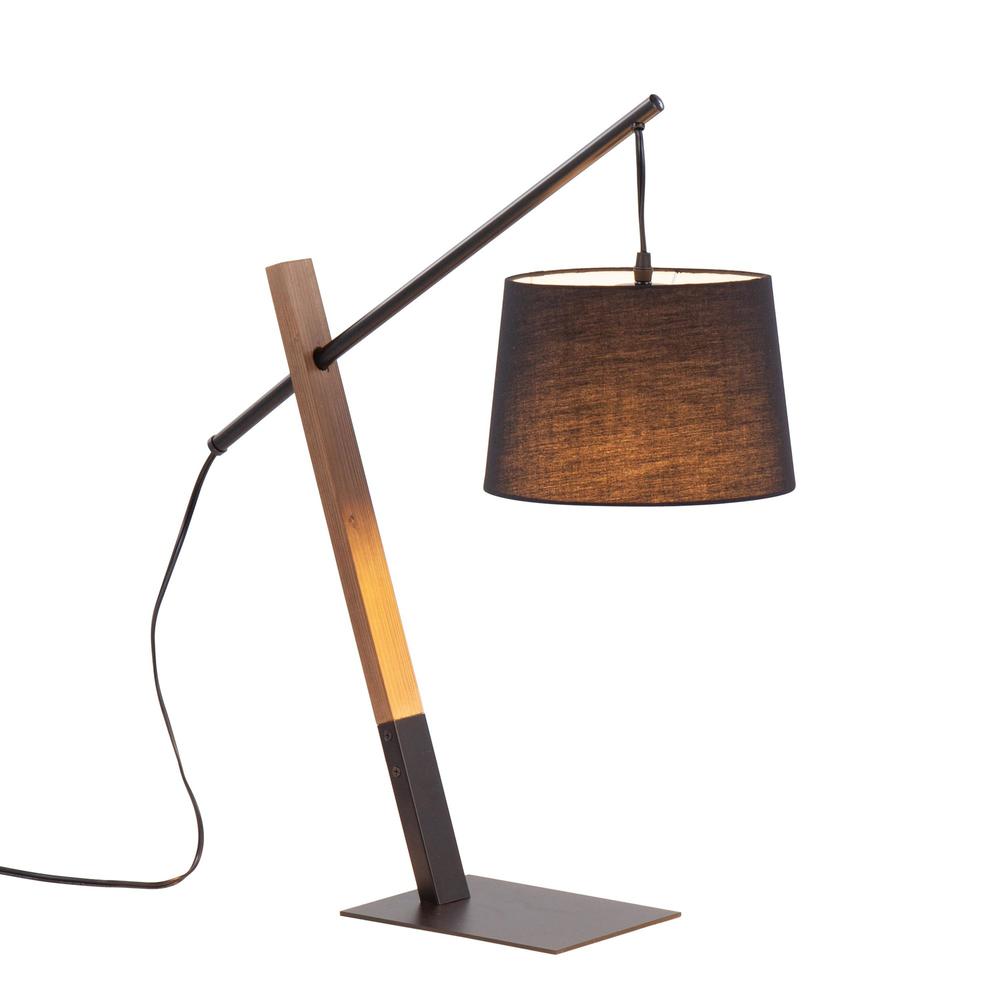 Black Metal, Walnut Wood, Black Linen Archer Table Lamp. Picture 2