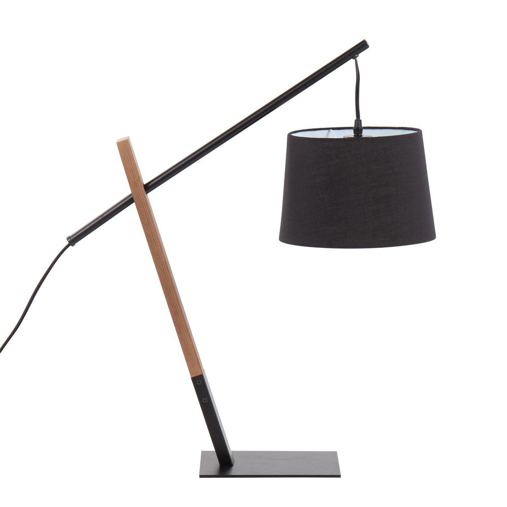 Black Metal, Walnut Wood, Black Linen Archer Table Lamp. Picture 3