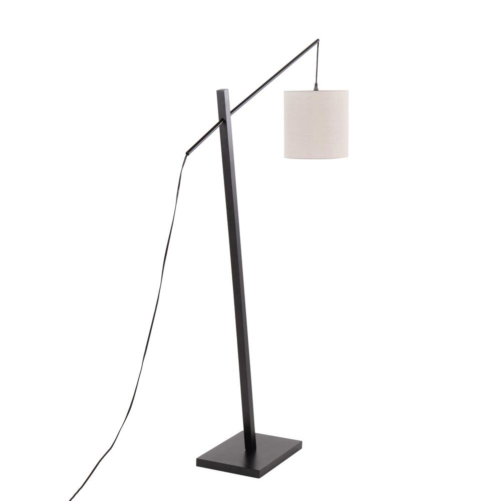 Black Wood, Black Steel, Grey Fabric Arturo Floor Lamp. Picture 4