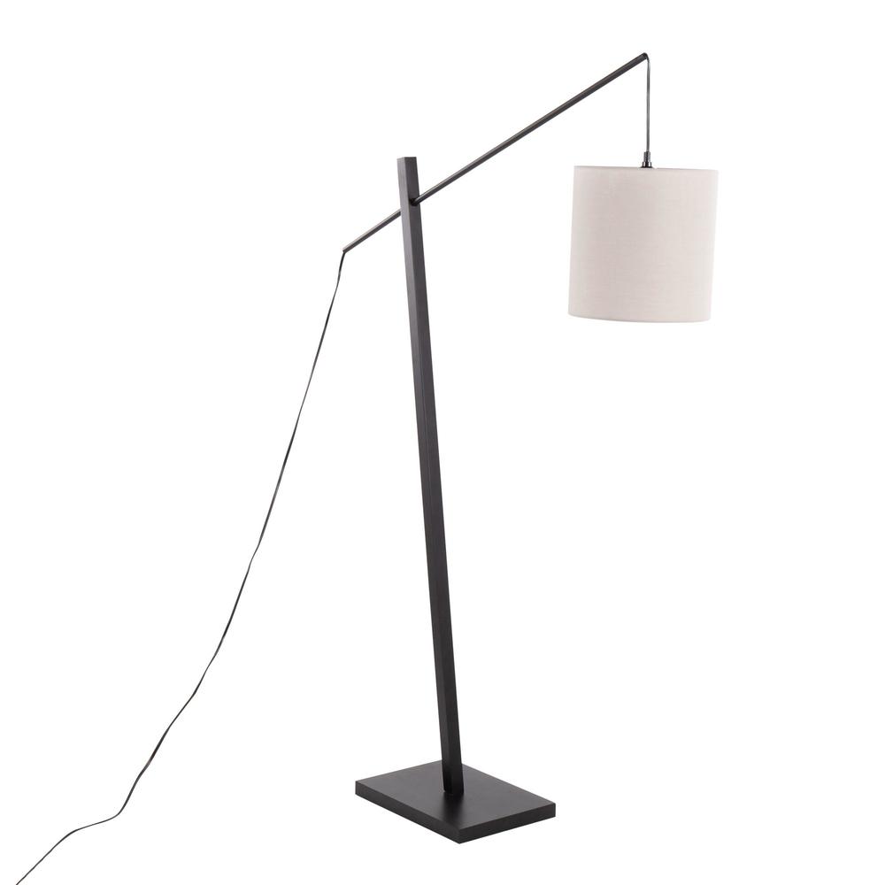 Black Wood, Black Steel, Grey Fabric Arturo Floor Lamp. Picture 1