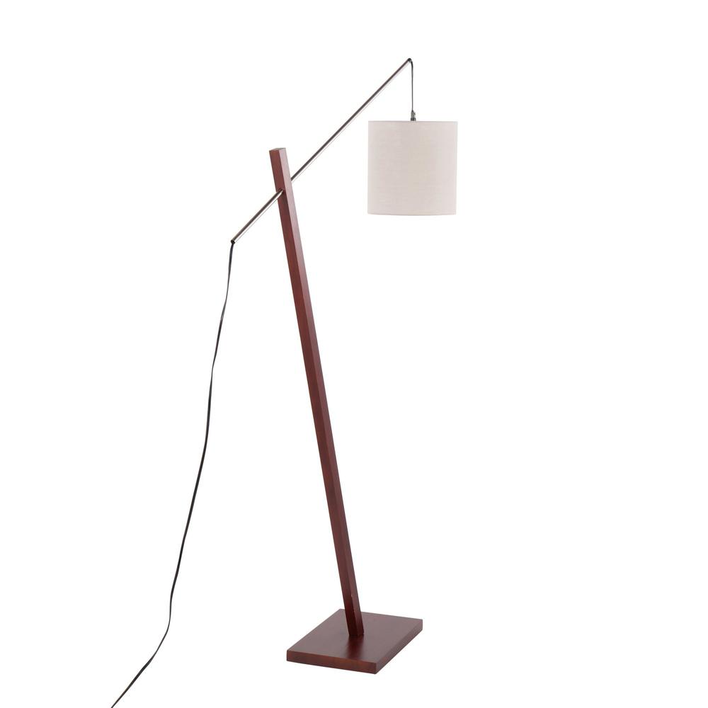 Walnut Wood, Satin Nickel, Grey Fabric Arturo Floor Lamp. Picture 4